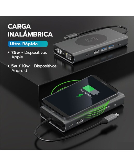 Hub Wireless Prolinx 13 en 1 USB C Gris metálico-3