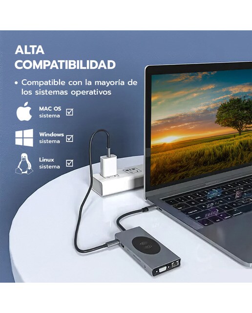 Hub Wireless Prolinx 13 en 1 USB C Gris metálico-5