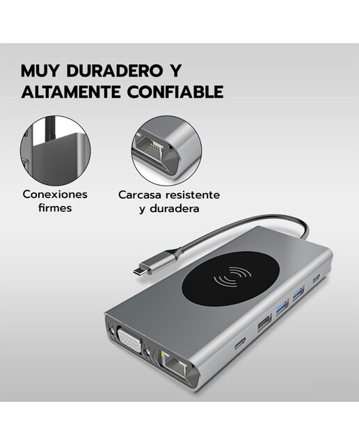 Hub Wireless Prolinx 13 en 1 USB C Gris metálico-6