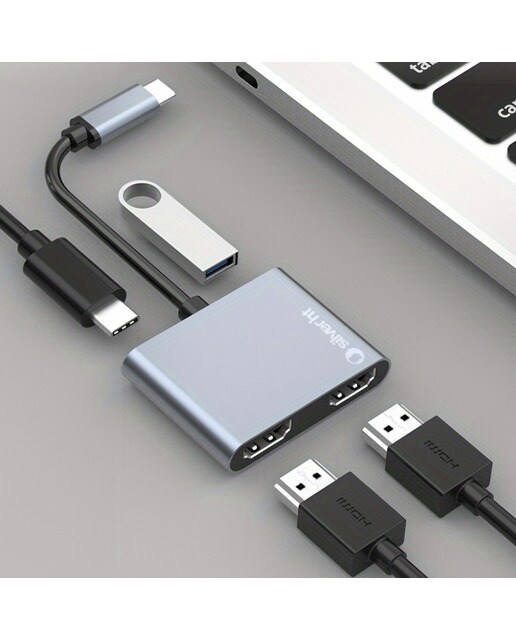 Imagen 2 de Adaptador Silver HT Logan Tipo C a 2 HDMI 4K - Gris Gris