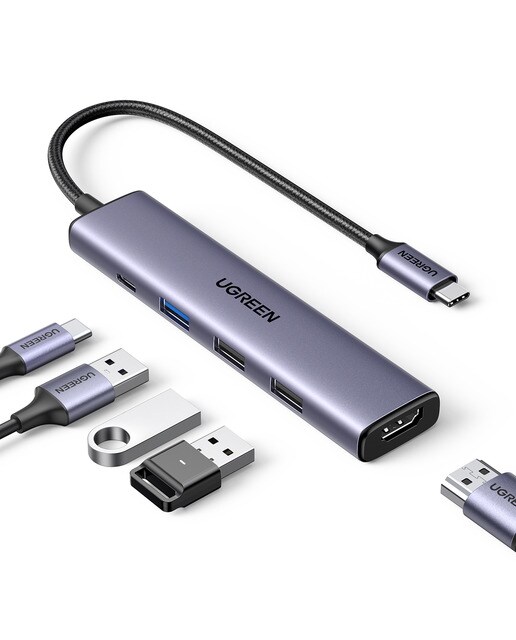 Hub USB-C UGREEN 5 en 1, 100W, HDMI hasta 4K@30Hz Gris-2