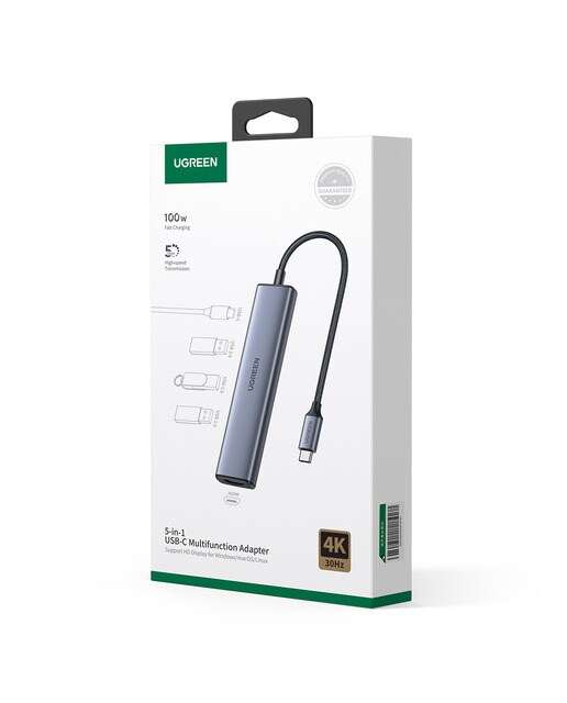 Hub USB-C UGREEN 5 en 1, 100W, HDMI hasta 4K@30Hz Gris-5