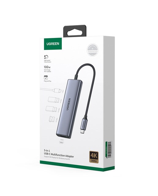 Hub USB-C UGREEN 5 en 1, 100W, HDMI hasta 4K@30Hz Gris-6