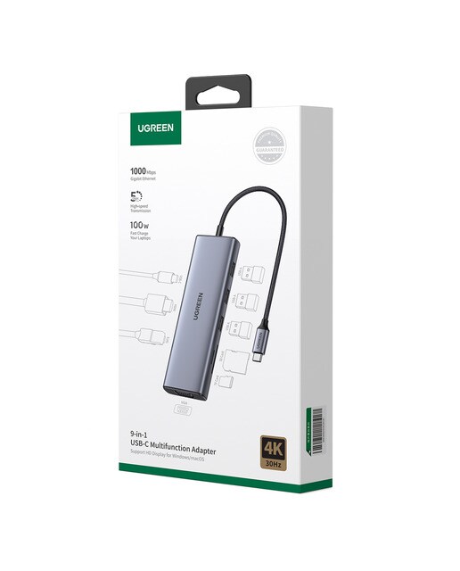 Hub Ugreen USB-C 9 em 1, 100W, HDMI até 4K@30Hz Cinzento-2