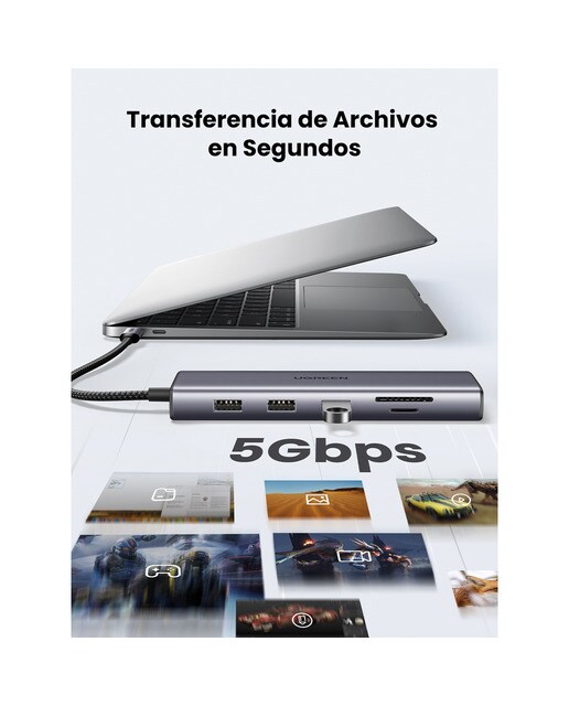 Hub USB-C UGREEN 10 en 1, 100W, HDMI hasta 4K@30Hz; 2K@60HZ; 1080P@120Hz Gris-4