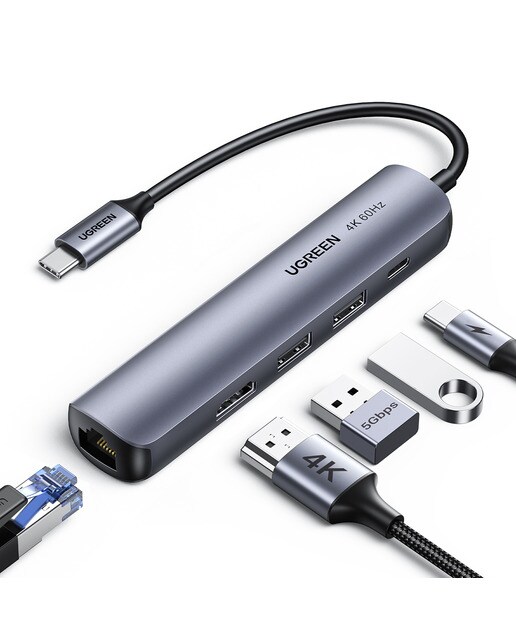 Hub USB-C UGREEN 5 en 1, 100W, HDMI hasta 4K@60Hz - Gris Gris-2