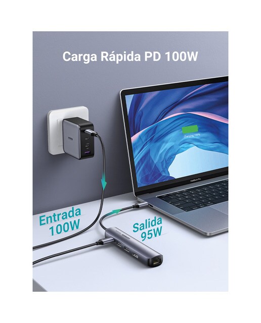 Hub USB-C UGREEN 5 en 1, 100W, HDMI hasta 4K@60Hz - Gris Gris-5