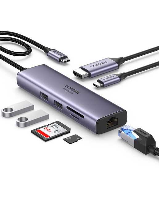 Hub USB-C UGREEN 7 en 1, 100W, HDMI hasta 4K@60Hz Gris-2