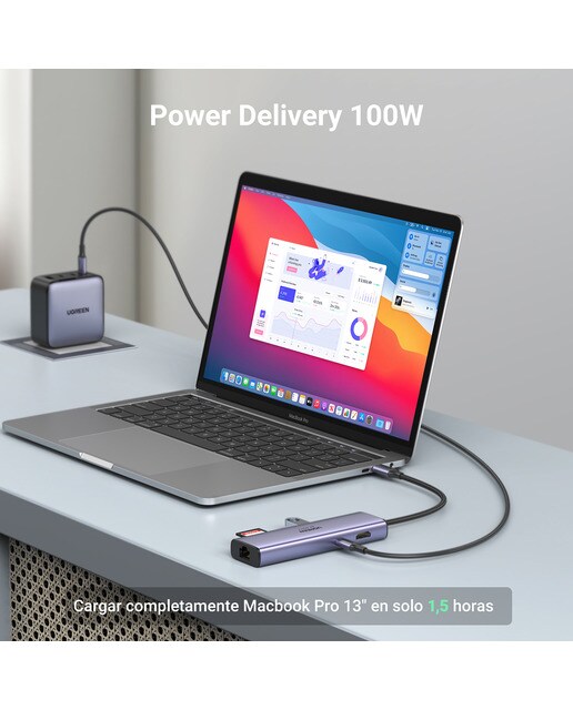 Hub USB-C UGREEN 7 en 1, 100W, HDMI hasta 4K@60Hz Gris-4