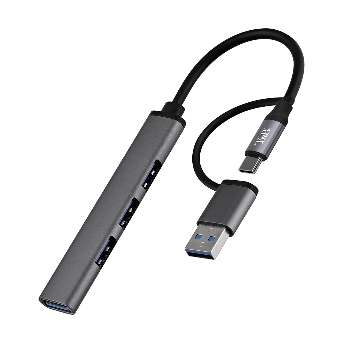 Concentrador ultradelgado T'nB de USB-A y USB-C a 4x USB-A Gris-2