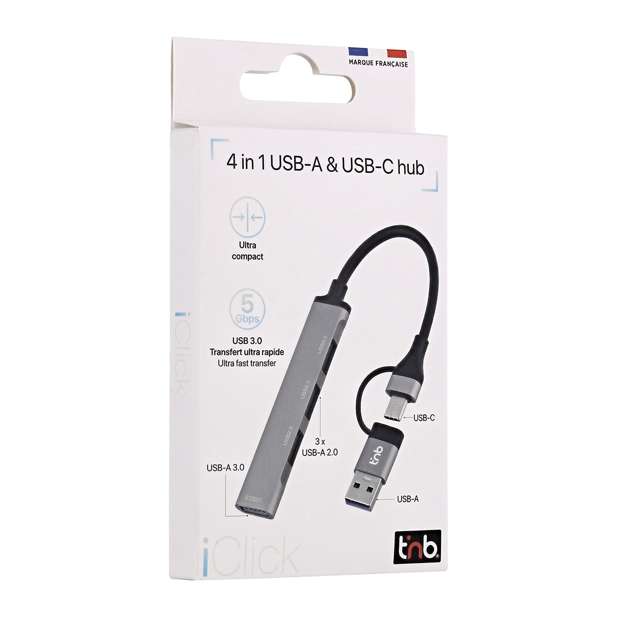 Concentrador ultradelgado T'nB de USB-A y USB-C a 4x USB-A Gris-3