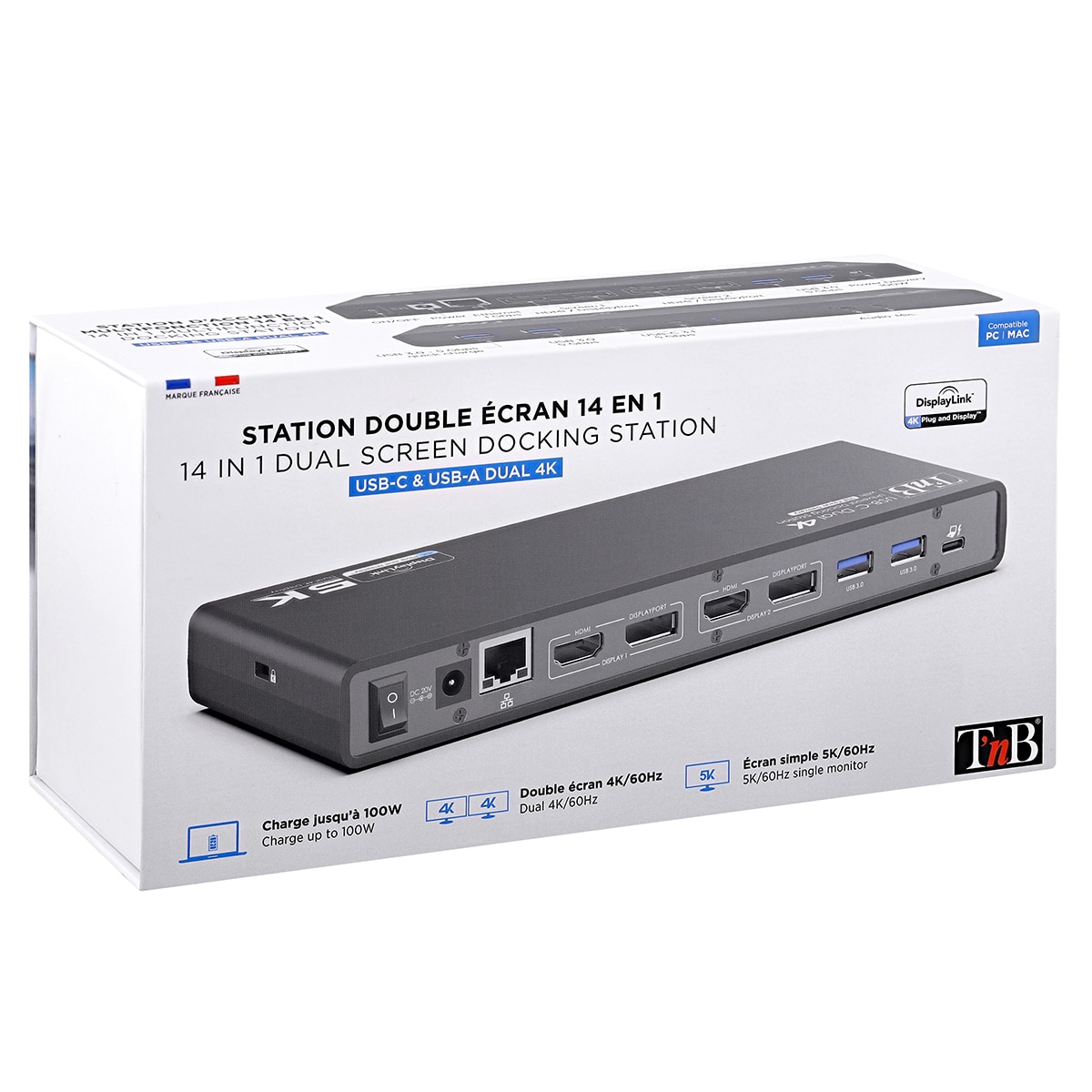 Hub T'nB 14 en 1 para pantalla dual Gris-5