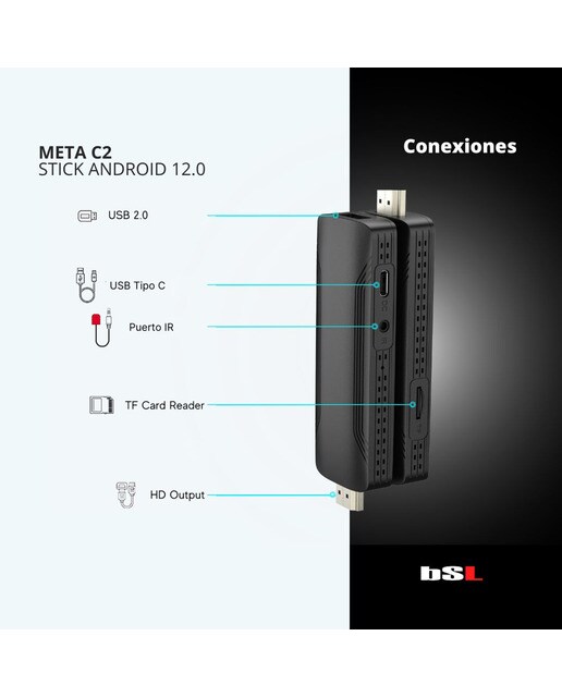 Stick Android bSL Meta C2 2GB + 16 GB, 4K, Wi-Fi y Bluetooth Negro-2