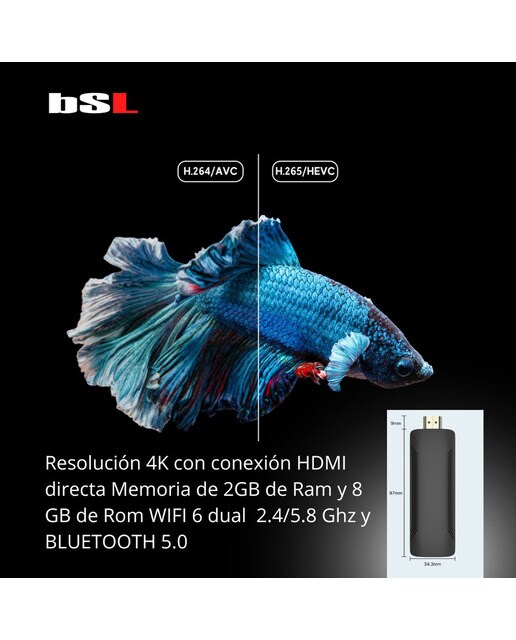 Stick Android bSL Meta C2 2GB + 16 GB, 4K, Wi-Fi y Bluetooth Negro-3