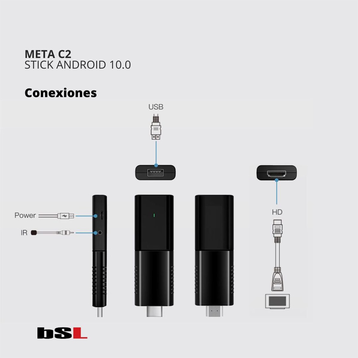 Stick Android bSL Meta C2 2GB + 16 GB, 4K, Wi-Fi y Bluetooth Negro-6