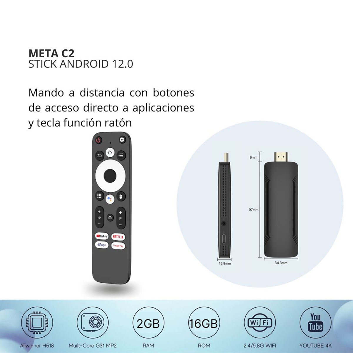 Stick Android bSL Meta C2 2GB + 16 GB, 4K, Wi-Fi y Bluetooth Negro-7