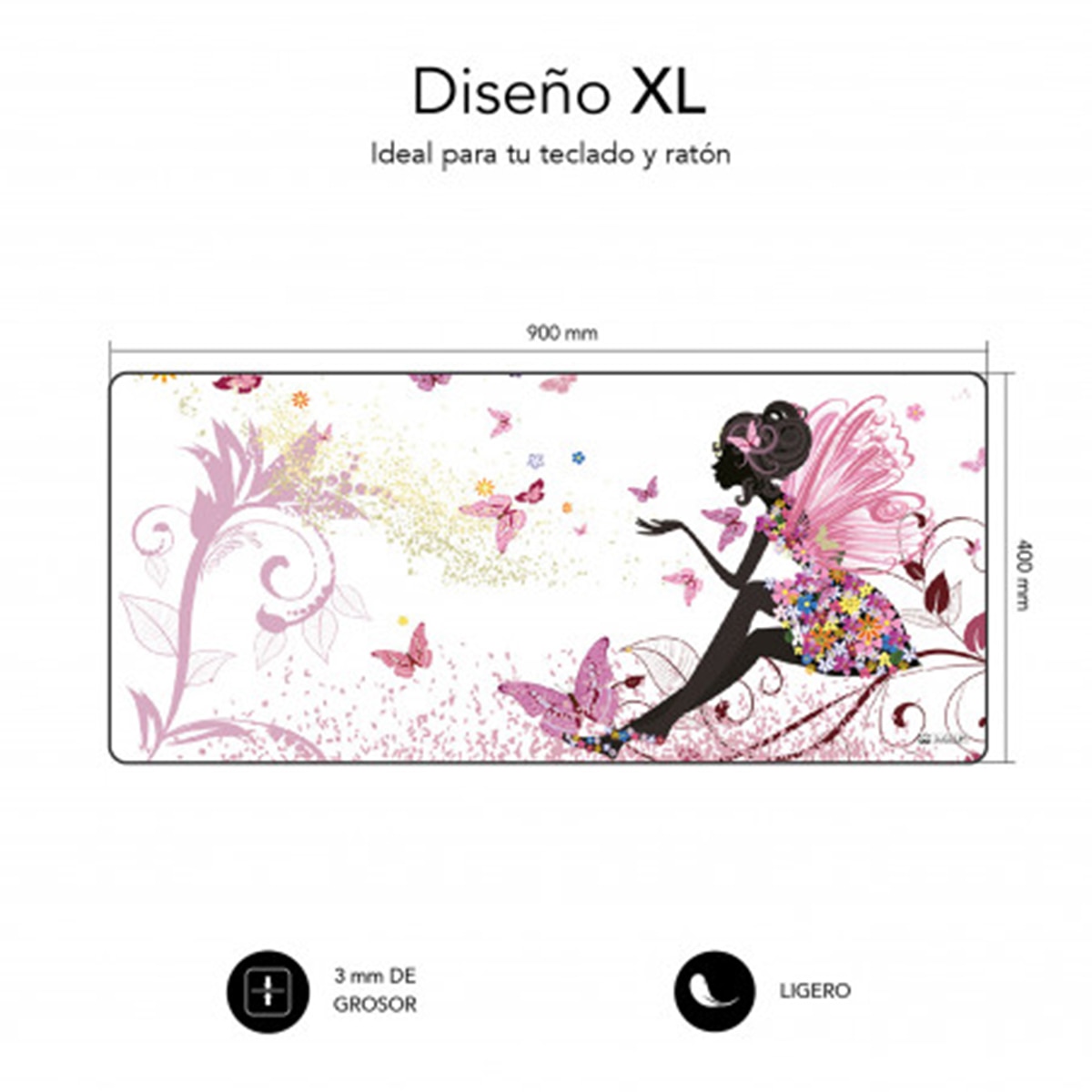 Tapete de Rato Subblim Fairy XL Branco / Rosa-2