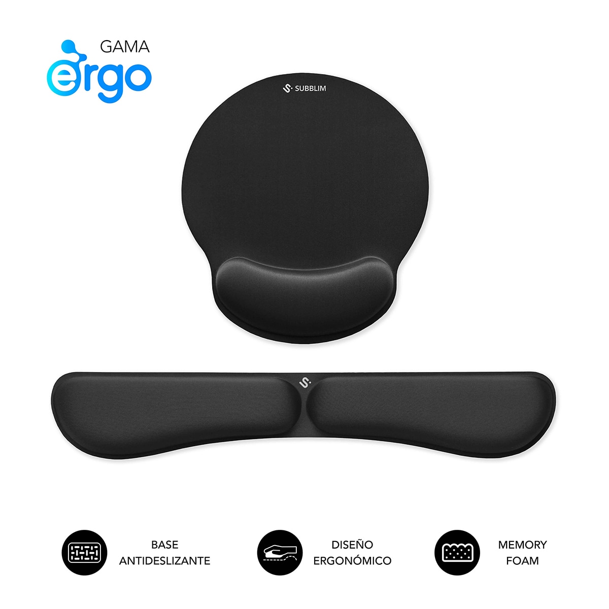 Conjunto de alfombrilla para ratón y reposamuñecas para teclado Negro Negro-2
