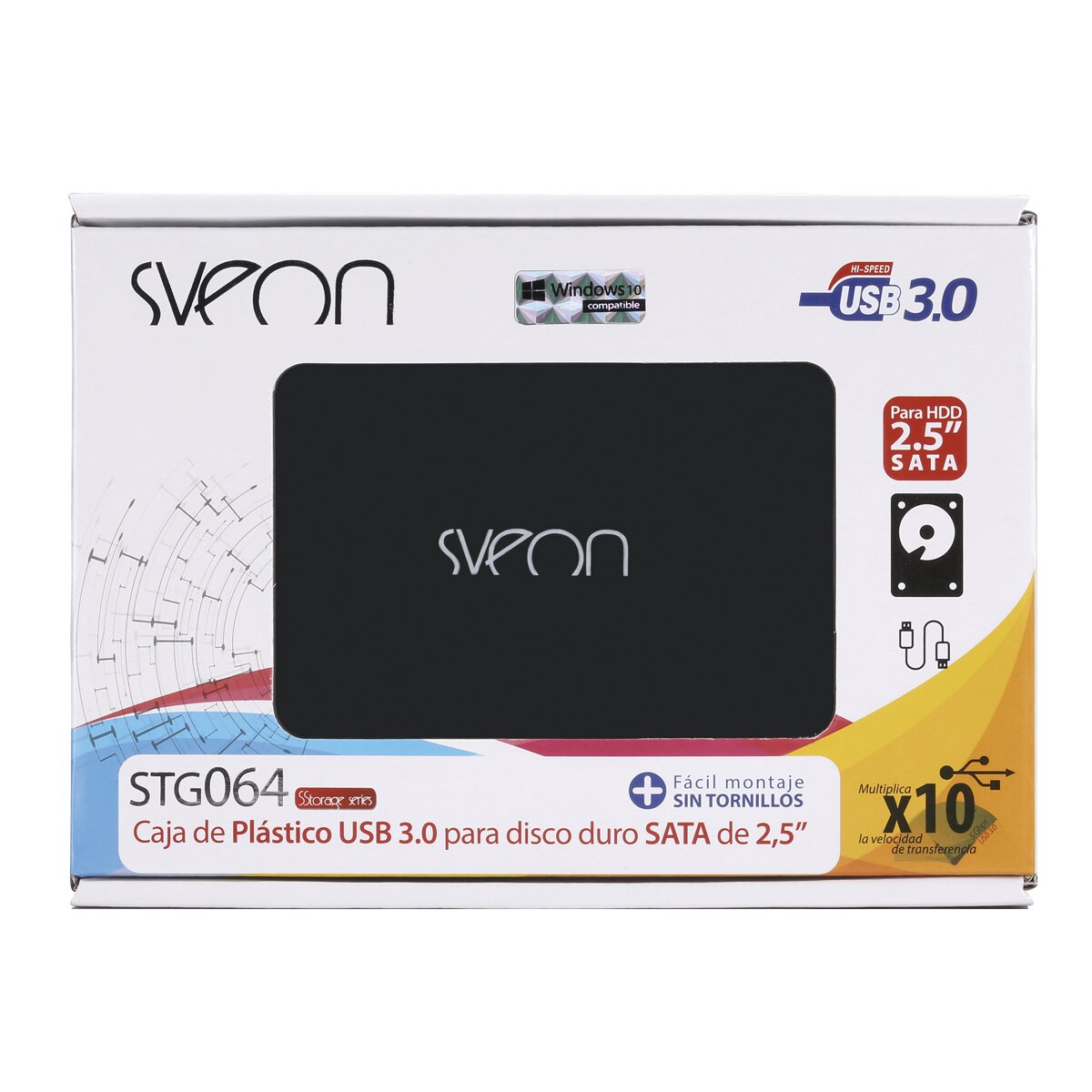 Caja de plástico para disco duro SATA de 6,35 cm ( 2,5 '') Sveon USB 3.0 negro Negro-2