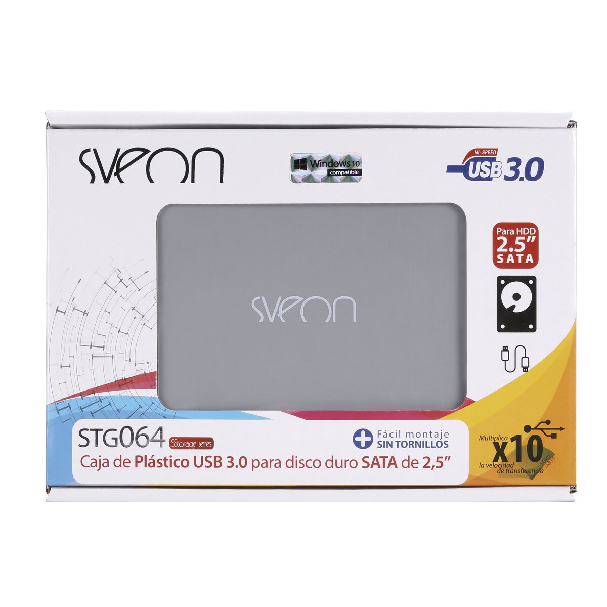 Caja de plástico para disco duro SATA de 6,35 cm ( 2,5 '') Sveon USB 3.0 plata Plata-2