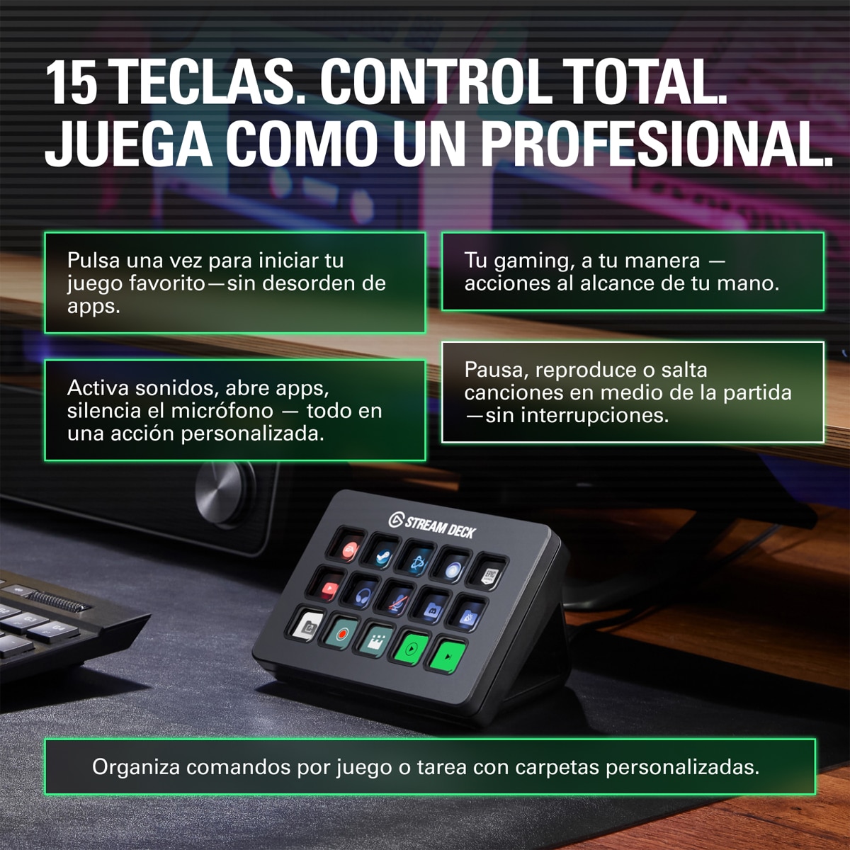 Panel de control para streaming Elgato Stream Deck Mk.2, 15 teclas Negro-3