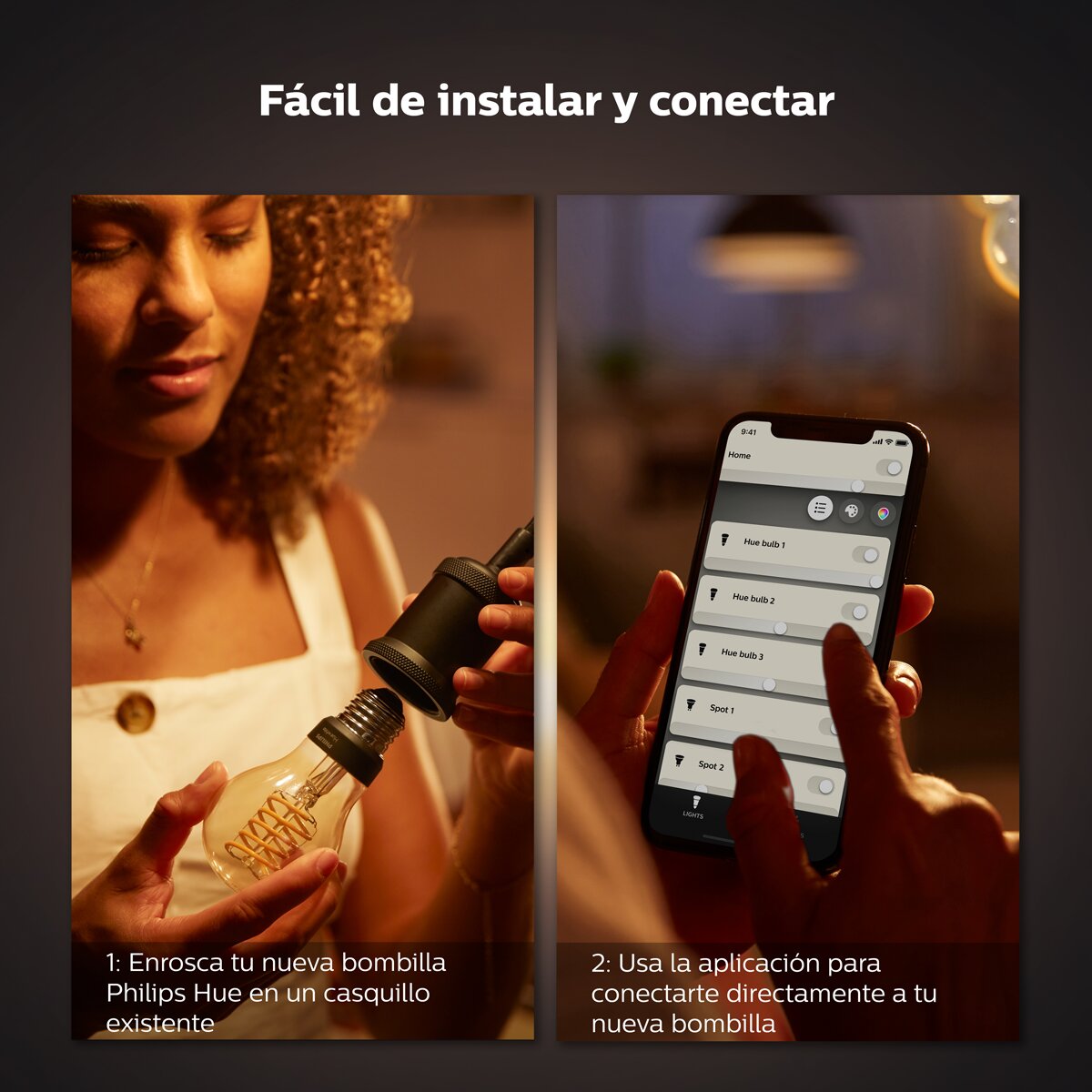 Bombilla LED inteligente Philips Hue White A60 Cristal-2