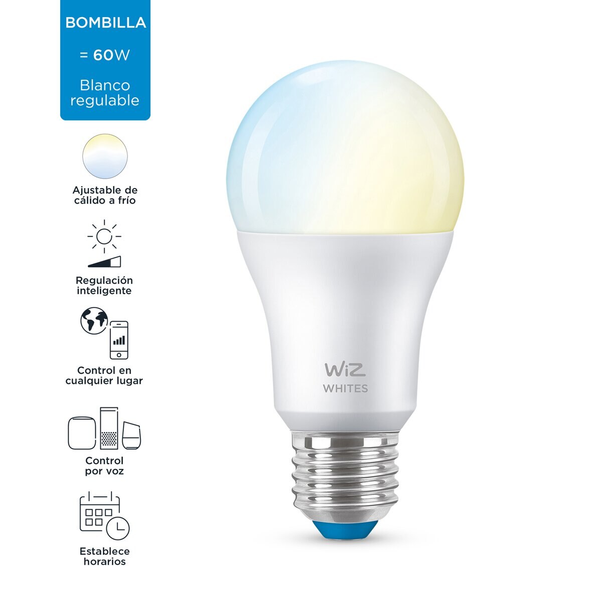 Lâmpada Inteligente WiZ LED Regulável Branca A60 60W E27 WiFi e Bluetooth 2