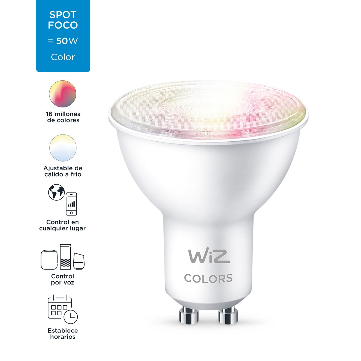 Lâmpada Inteligente Regulável WiZ LED Cores 50W GU10 WiFi e Bluetooth 2