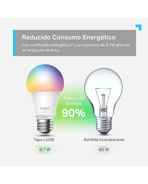 Bombilla LED inteligente TP-Link Tapo L530E, RGB, WiFi, 806Lm, Control por voz, Brillo regulable Multicolor Multicolor-7