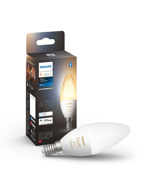 Lâmpada LED Philips Hue White e Ambiance, vela B39 E14 2