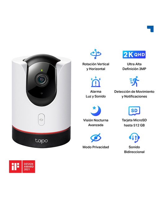 Cámara de vigilancia TP-Link Tapo C225, rotación 360º, 2K QHD, detección Inteligente IA de personas, mascotas y vehículos, visión nocturna Blanco-2