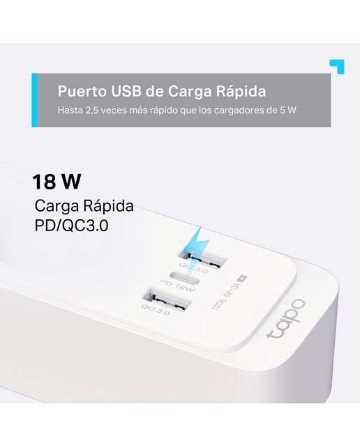 Regleta inteligente TP-Link Tapo P300, 3 tomas schuko, USB-C y USB-A Blanco-5