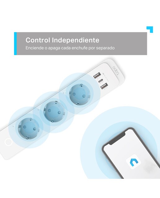 Regleta inteligente TP-Link Tapo P300, 3 tomas schuko, USB-C y USB-A Blanco-6