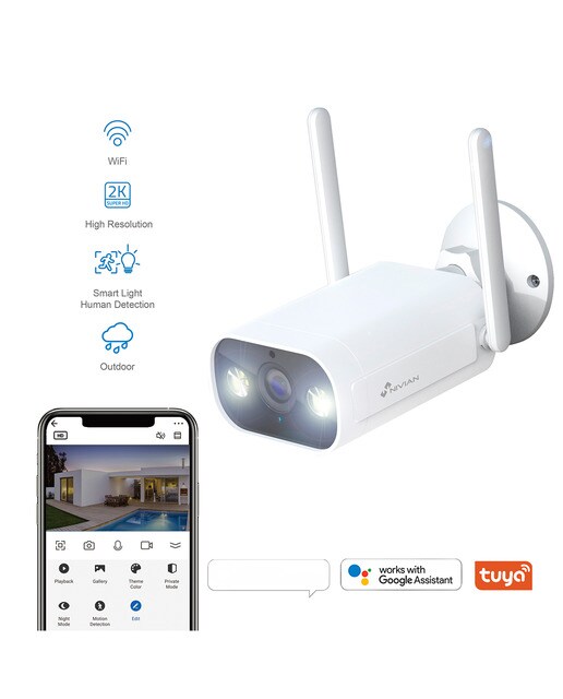 Cámara Wi-Fi de exterior 2K Nivian NVS-IPC-02-L con luz e IA Blanco / Negro-2