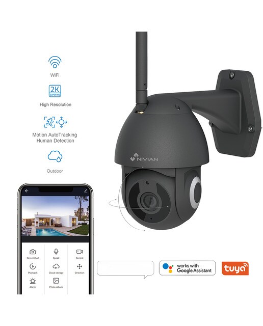 Cámara Wi-Fi de exterior motorizada 2K Nivian NVS-IPC-0S2B con IA, negra Negro-2