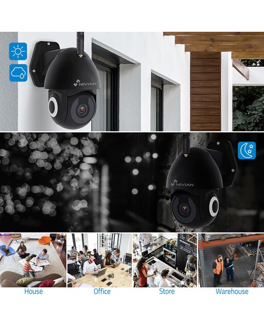 Cámara Wi-Fi de exterior motorizada 2K Nivian NVS-IPC-0S2B con IA, negra Negro-5