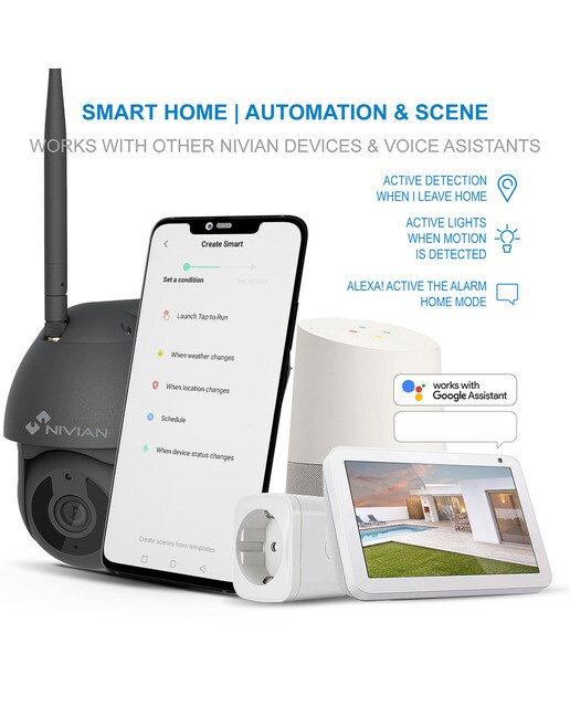 Cámara Wi-Fi de exterior motorizada 2K Nivian NVS-IPC-0S2B con IA, negra Negro-7