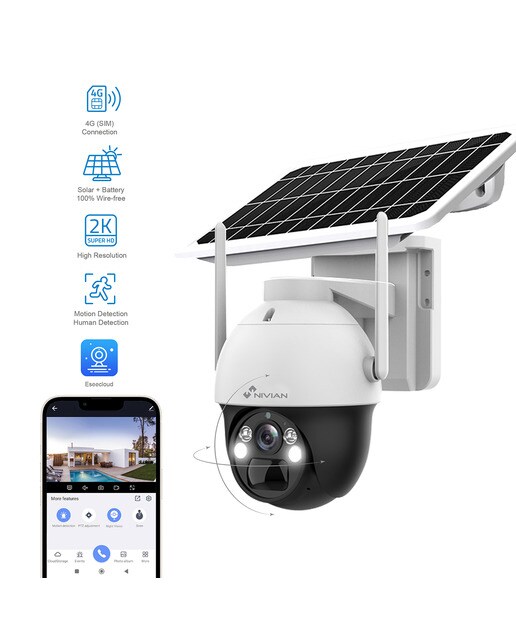 Cámara 4G motorizada para exterior Nivian NV-CAM02S-SOLAR4G, con batería y panel solar Blanco / Negro-2