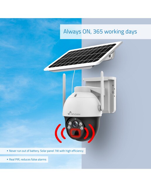 Cámara 4G motorizada para exterior Nivian NV-CAM02S-SOLAR4G, con batería y panel solar Blanco / Negro-4