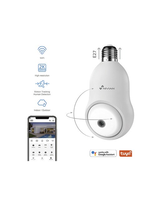Cámara de vigilancia Nivian tipo Bombilla, rotativa y Wi-Fi Blanco-2