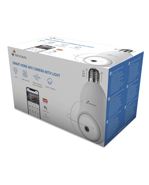 Cámara de vigilancia Nivian tipo Bombilla, rotativa y Wi-Fi Blanco-4