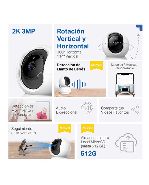 Cámara Vigilancia IP Tapo TC71, Visión nocturna, Detección Inteligente IA, 360º Blanco-2