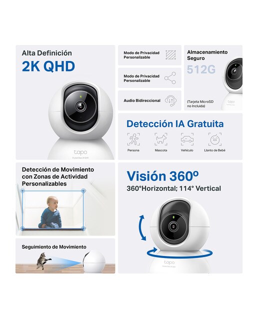 Câmara de Vigilância IP Tapo TC72 , 2K QHD, Visão Noturna, Deteção Inteligente de IA, 360° Branco-2