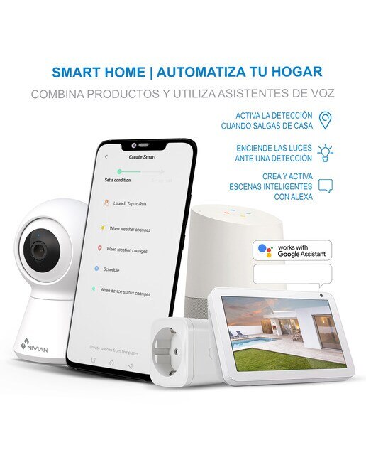 Cámara de vigilancia para interior Nivian IPC-IS5 360º, WiFi, 4MP, Half 4K, Detección Humana IA y Auto-Tracking Blanco-3