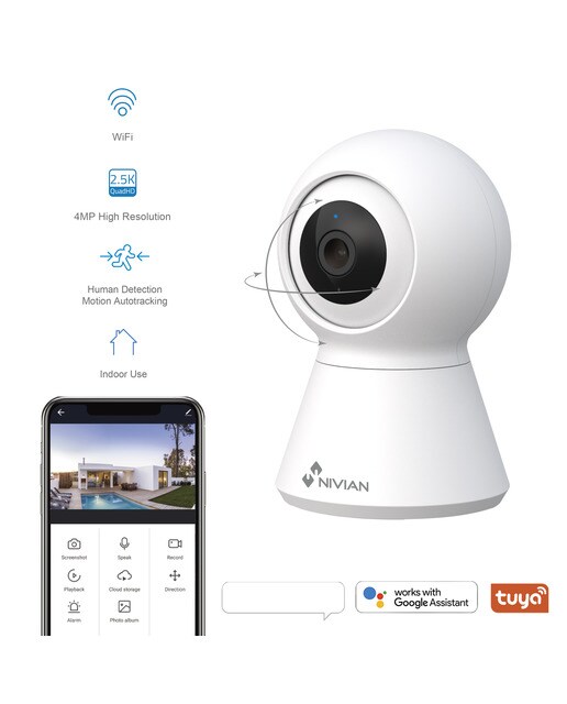 Cámara de vigilancia para interior Nivian IPC-IS5 360º, WiFi, 4MP, Half 4K, Detección Humana IA y Auto-Tracking Blanco-6