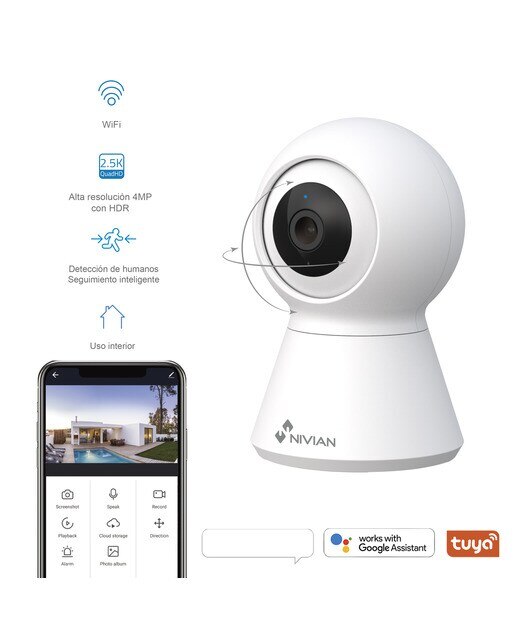 Cámara de vigilancia para interior Nivian IPC-IS5 360º, WiFi, 4MP, Half 4K, Detección Humana IA y Auto-Tracking Blanco-10
