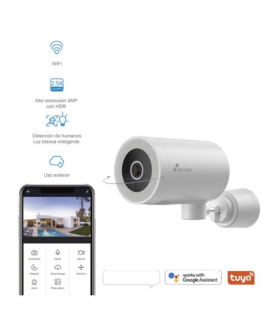 Cámara de vigilancia exterior Nivian IPC-0H3-L Motorizada, WiFi, Half 4K, Detección Humana AI y Autotracking Blanco-2