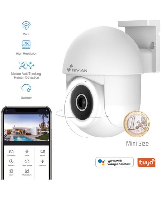 Cámara de vigilancia exterior Nivian IPC-0S4-L-MINI, Wi-Fi, 2K, Detección de Movimiento y Autotracking Blanco-2