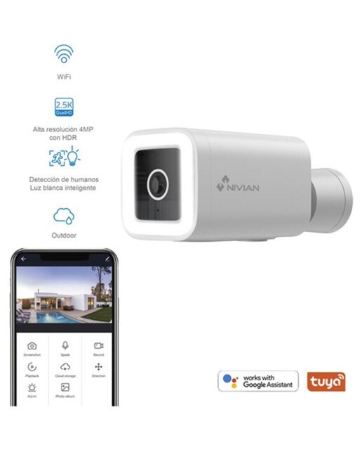 Cámara de vigilancia exterior Nivian IPC-03-L WiFi, Half 4K, Detección de Humanos AI Blanco-2