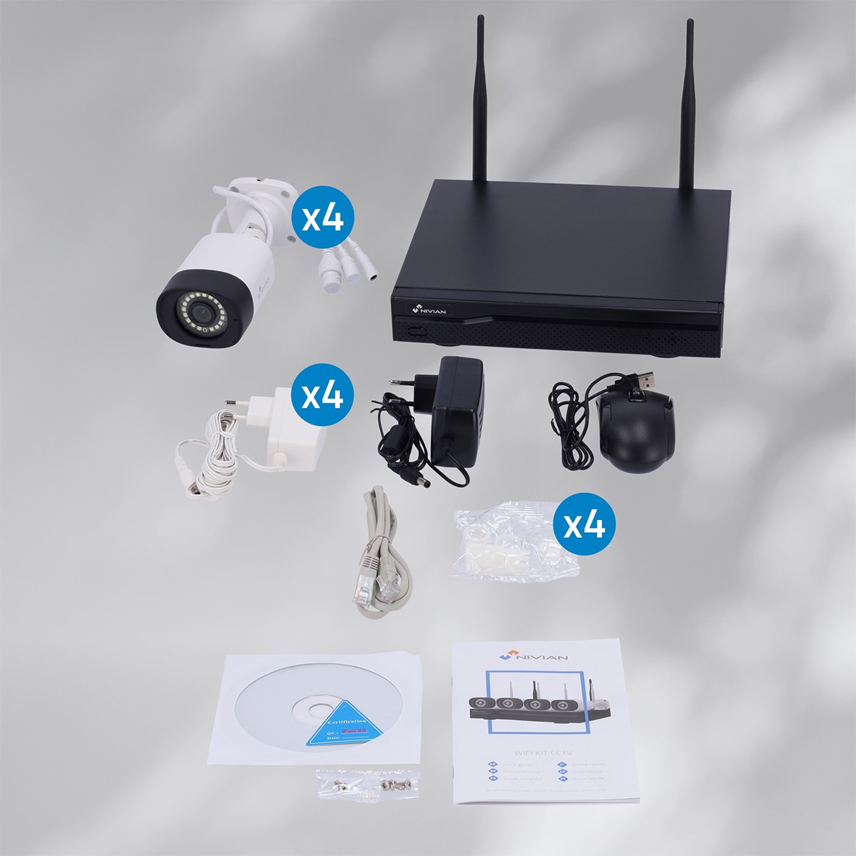 Kit de 4 cámaras de seguridad + grabador de seguridad Nivian Blanco-7